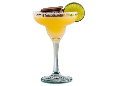 Australian Margarita margarita glass filled with mixture of tequila lime juice and triple sec rimmed. Drink isolated on transparent background.