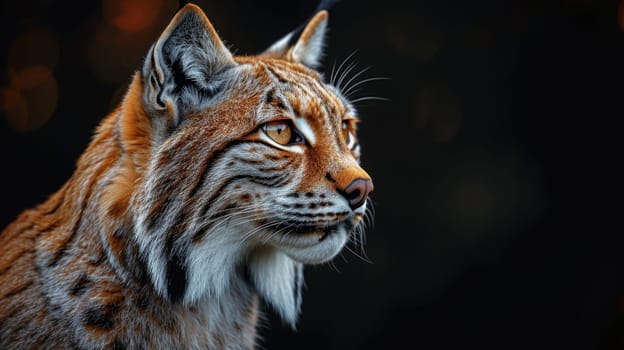 Portrait of a wild lynx forest cat on an isolated black background.