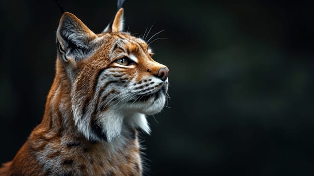 Portrait of a wild lynx forest cat on an isolated black background.
