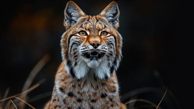 Portrait of a wild lynx forest cat on an isolated black background.
