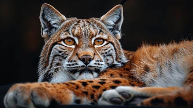 Portrait of a wild lynx forest cat on an isolated black background.