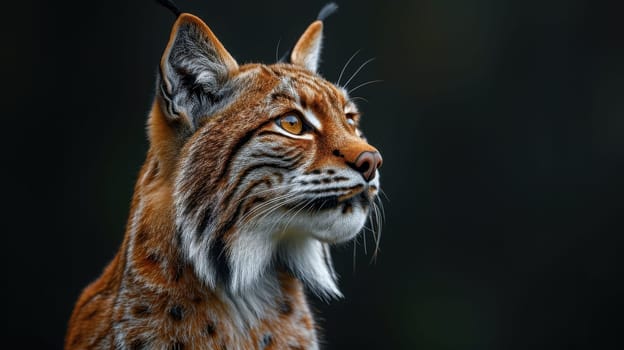 Portrait of a wild lynx forest cat on an isolated black background.