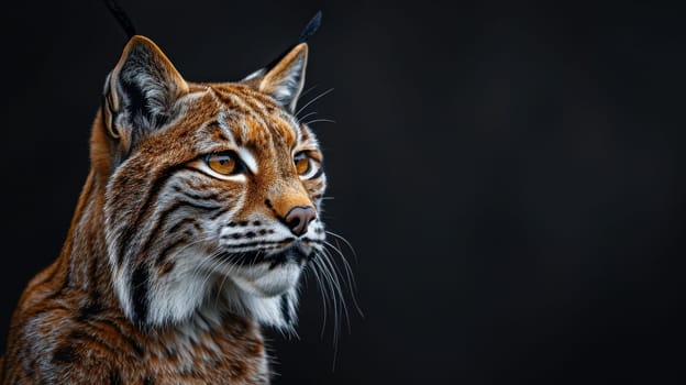 Portrait of a wild lynx forest cat on an isolated black background.