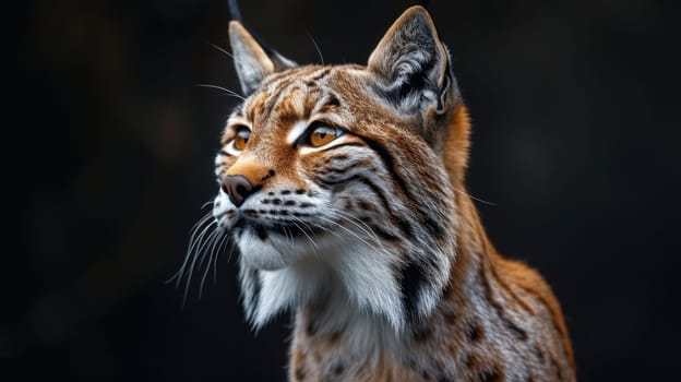Portrait of a wild lynx forest cat on an isolated black background.