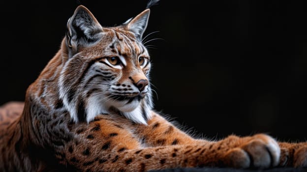 Portrait of a wild lynx forest cat on an isolated black background.