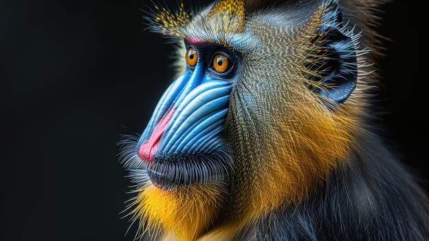Colorful mandrill with black background (Mandrillus sphinx)