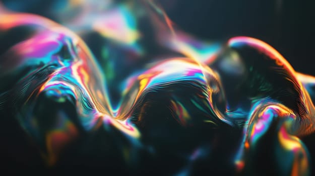 Abstract iridescent liquid surface with vibrant holographic colors. Concept of fluid dynamics, iridescence, and modern art.
