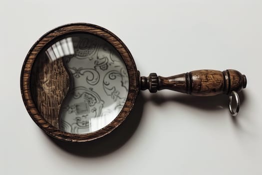 Close up of a magnifying glass isolated on a clean white background for clarity and focus