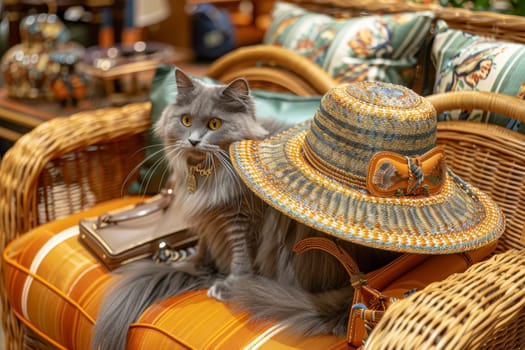 Elegant cat model in classic chanel fashion show, exuding luxury and style in a charming display