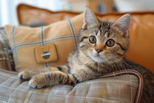 Elegant cat parades in classic chanel fashion, exuding luxury and charm at fashion show