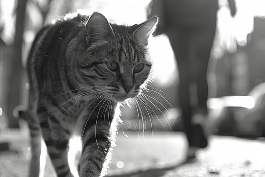 The cat is looking closely in close-up