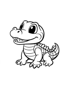 A cute cartoon crocodile with a big smile on its face. The crocodile is sitting on its back legs and has its mouth open