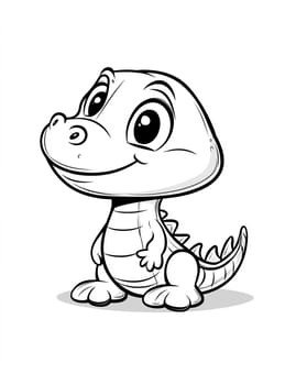 A cartoon drawing of a small crocodile with a big smile on its face. The drawing is in black and white and is very cute