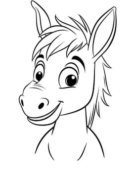 A cartoon horse with a big smile on its face. The horse is looking at the camera and he is happy