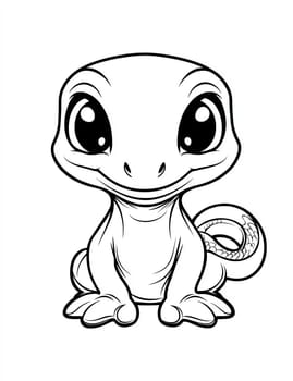 A cute cartoon lizard with a smile on its face. The lizard is sitting on its hind legs and looking at the camera