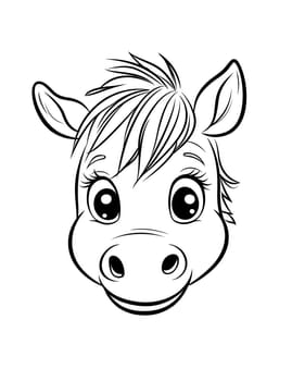 A horse with a white face and brown mane. The horse has a cute expression and is smiling