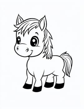 A cute cartoon horse with a big smile on its face. The horse is standing in front of a white background