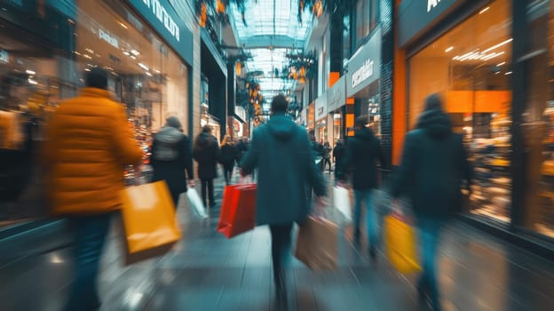 Bustling holiday shopping scene in ultra-realistic 8k at a busy mall.