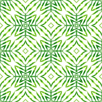 Ethnic hand painted pattern. Green fresh boho chic summer design. Textile ready fabulous print, swimwear fabric, wallpaper, wrapping. Watercolor summer ethnic border pattern.