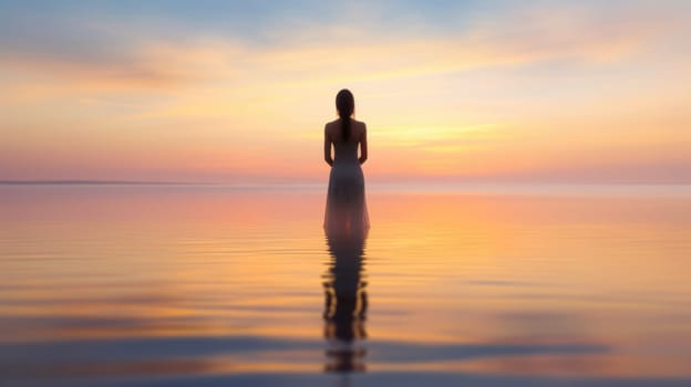Woman Backlit in Yoga Pose in calm sunrise Zen. Generative AI image weber.