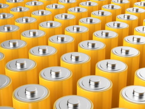 Many yellow AA size batteries