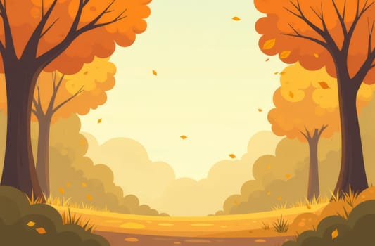 Road in autumn forest with trees and yellow orange leaves