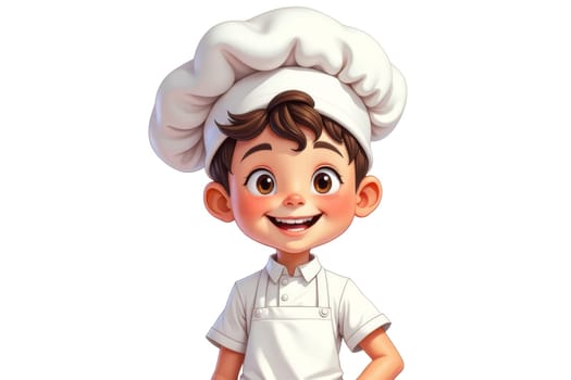 Cartoon style of a child chef in a cap and apron