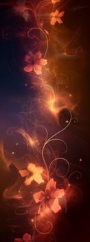 Digital art with abstract floral pattern in vibrant orange and red swirls glowing beautifully