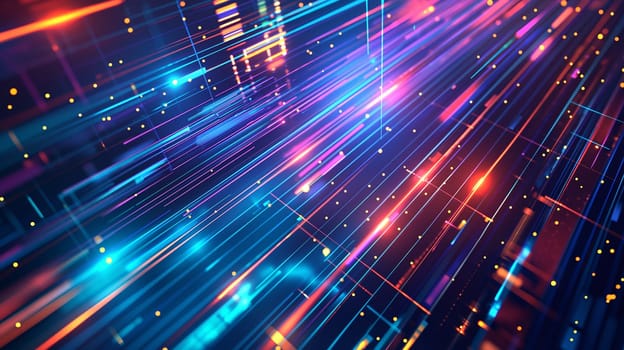 Neon abstract speed lines in cyberspace with vibrant colors motion and futuristic digital technology