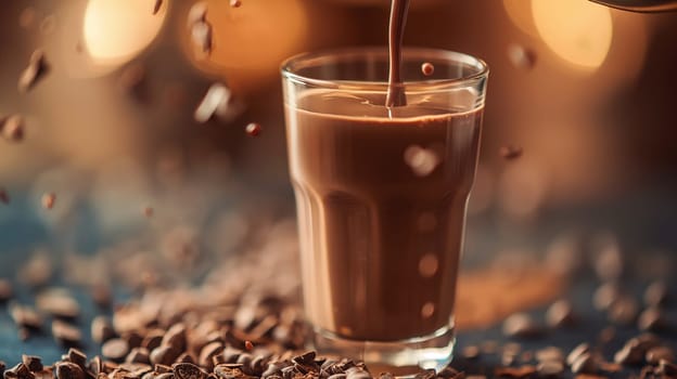 Delicious glass of creamy chocolate milk, a refreshing and tasty beverage with a touch of sweet cocoa