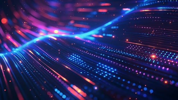 Abstract neon lights and digital technology with blue, glowing, futuristic network pattern