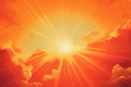 Sunburst and radiant sunbeam with bright light in the orange sky creating a warm glow
