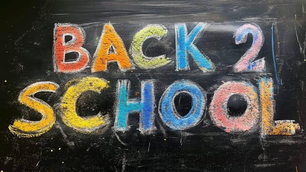 Colorful back to school chalkboard message promoting education and learning for the new school year