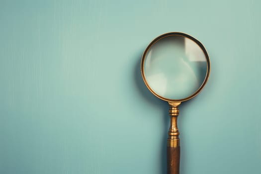 Magnifier magnifying glass with zoom lens for inspection and search tool closeup on blue background