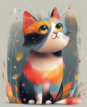 Colorful cartoon cat illustration with whimsical, cute, and vibrant digital art