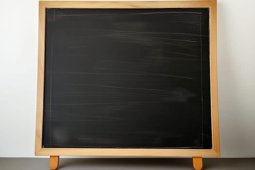 Empty blackboard with wooden frame in classroom for education, teaching, learning, and writing practices