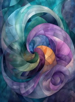 Colorful abstract swirl with geometric patterns and vibrant hues in a modern art composition