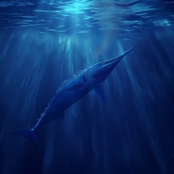 Majestic marlin swimming underwater in the deep blue ocean, showcasing marine wildlife and sea life