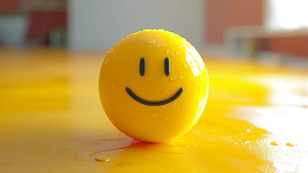 Smiley yellow emoticon with happy wet face emoji sphere and cheerful expression
