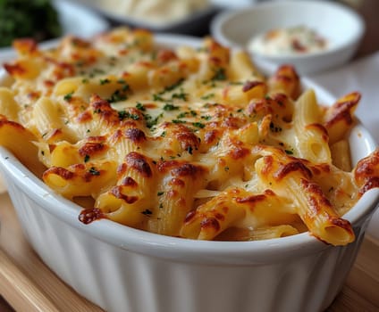Baked cheese pasta casserole with creamy homemade macaroni comfort food dish