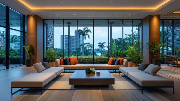 Modern living room interior with luxurious furniture and spacious design in a contemporary style