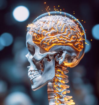 Anatomy image of a skull showcasing intelligent brain neurons in a medical science context