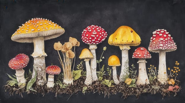 Detailed botanical drawing showcasing Amanita muscaria