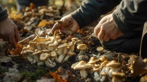 Wild mushroom foraging in the forest background