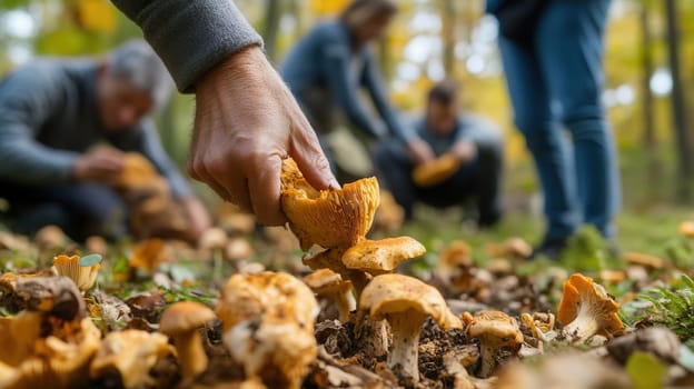 Wild mushroom foraging in the forest background