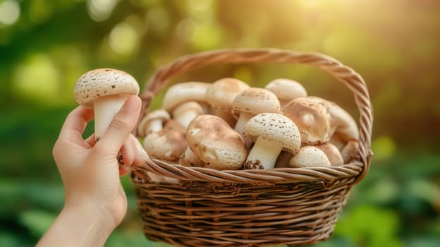 Wild mushroom foraging in the forest background
