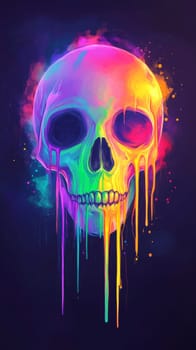 Colorful melting skull artwork in neon colors, surreal concept.