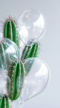 Cactus balloons intertwined against a neutral backdrop.