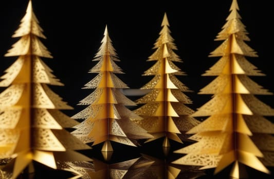 Golden cut out Christmas tree on a black background