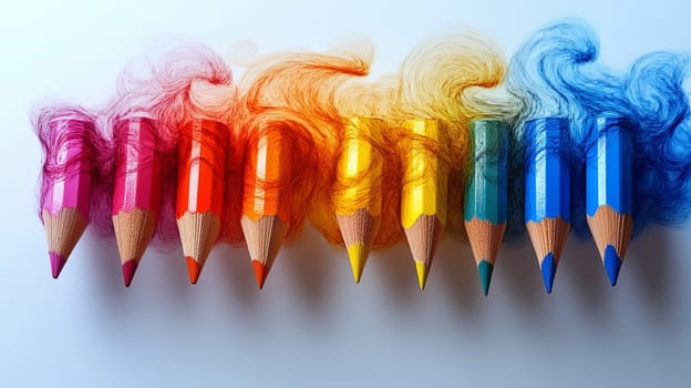 Colored pencils with vibrant smoke effect, creative art concept.